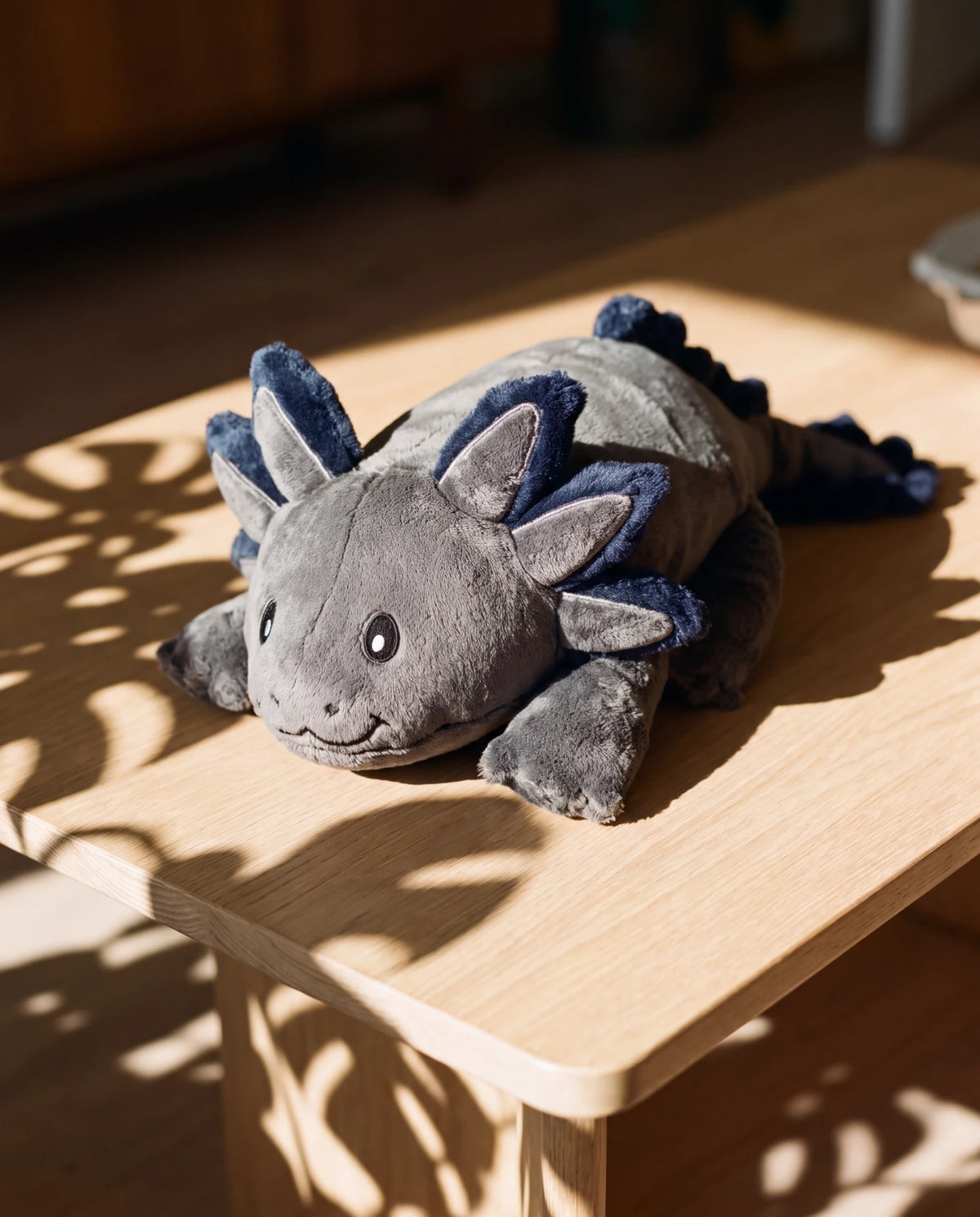 Weighted Axolotl in Blue Flame, 2.3 kg, on a sunlit wooden table