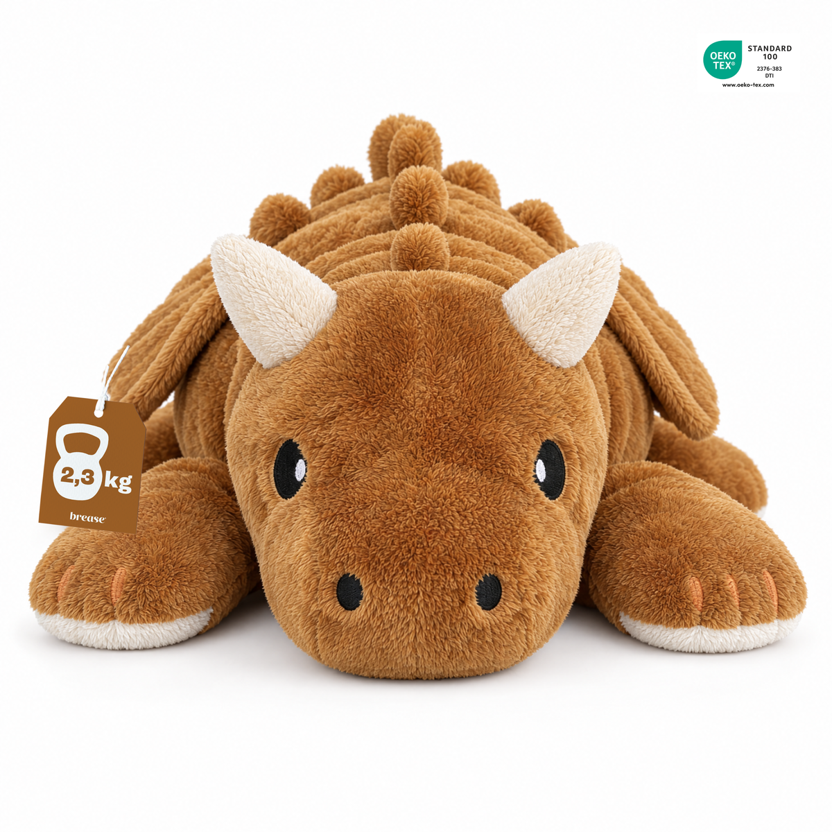 Brease vægtet drage 2,3 kg – brun tyngdebamse med horn og vinger