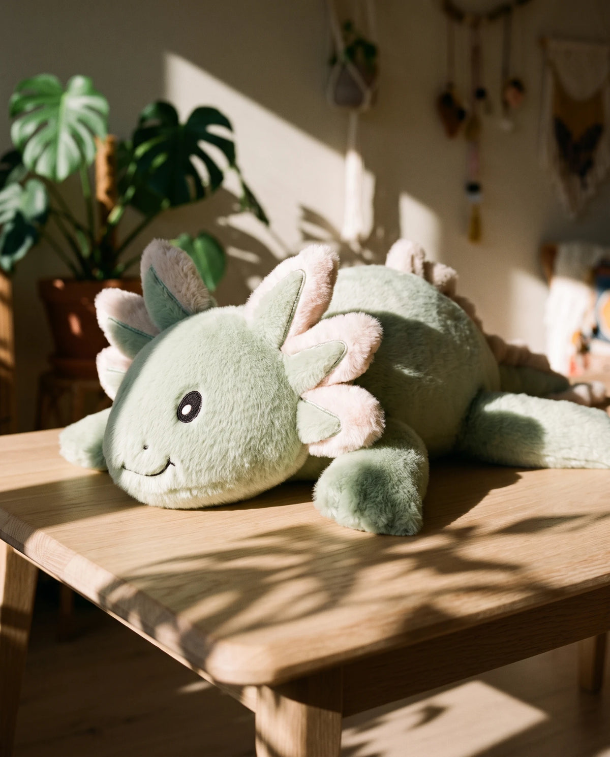 Weighted Axolotl in Matcha, 2.3 kg, on a wooden table in the sun #Colour_Matcha