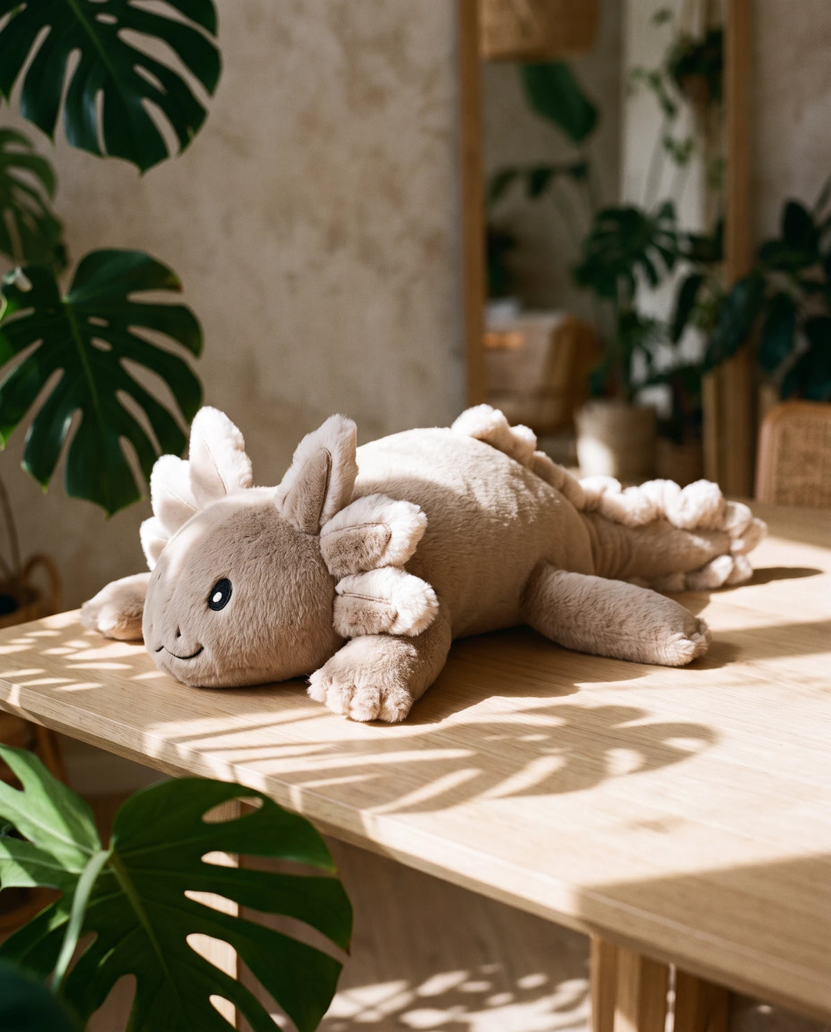 Weighted Axolotl in Mushroom, 2.3 kg, lying on a sunlit wooden table #Colour_Mushroom